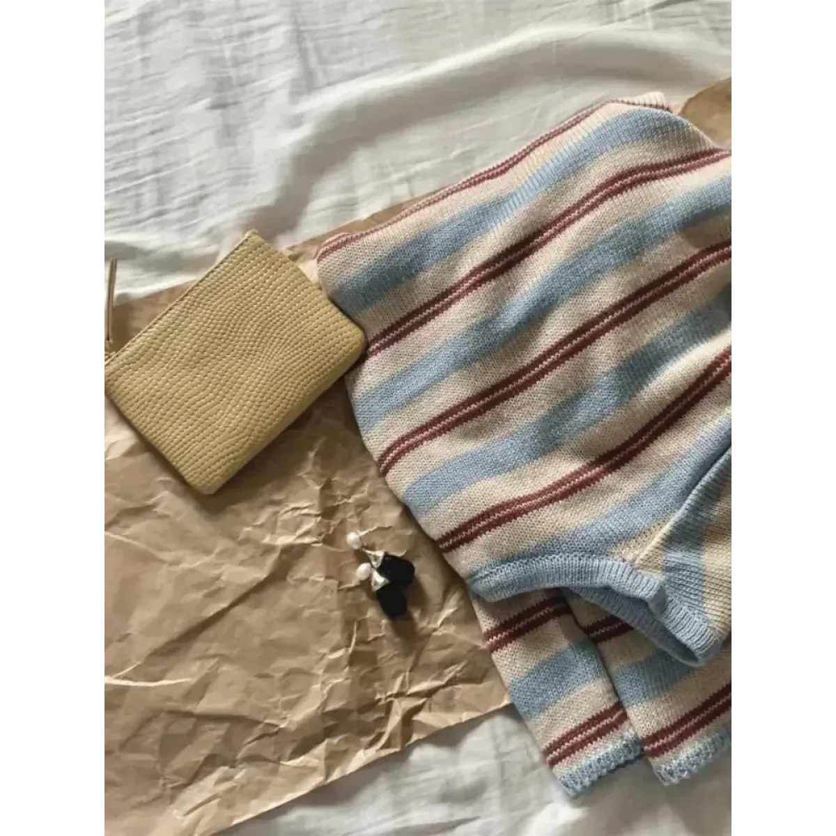 Striped Knit V-Neck Loose Long Sleeve Tee - T-Shirts - Sweater / Pullover - 5