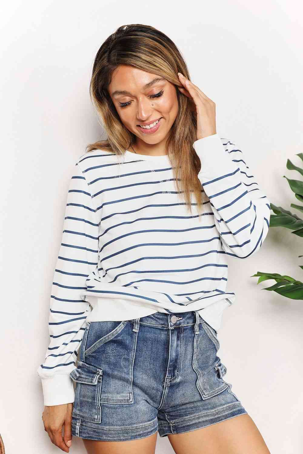 Striped Long Sleeve Round Neck Top - Tops - Shirts & Tops - 3 - 2024