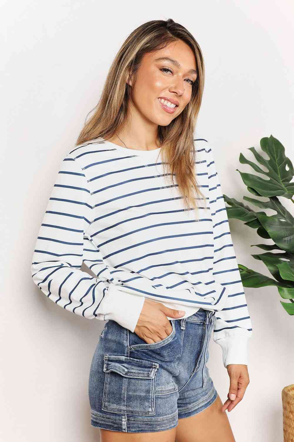 Striped Long Sleeve Round Neck Top - Tops - Shirts & Tops - 4 - 2024