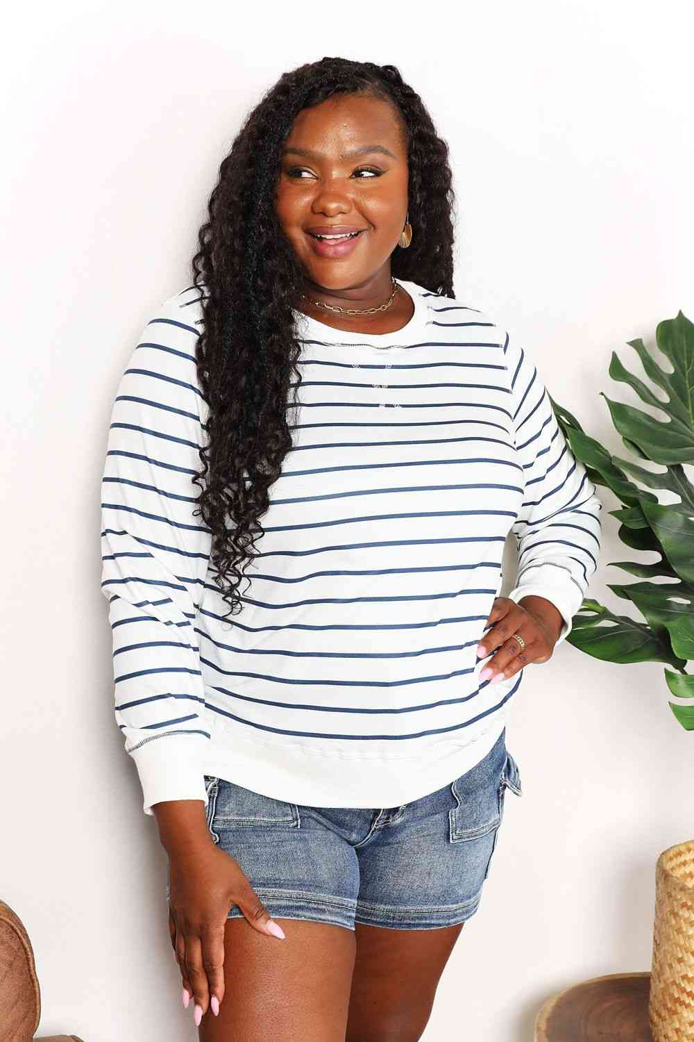 Striped Long Sleeve Round Neck Top - Tops - Shirts & Tops - 7 - 2024