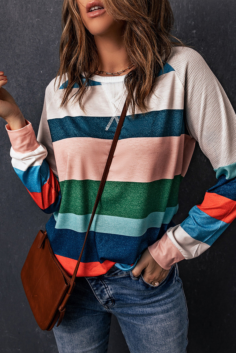 Striped Raglan Sleeve Round Neck Tee - T-Shirts - Shirts & Tops - 3 - 2024