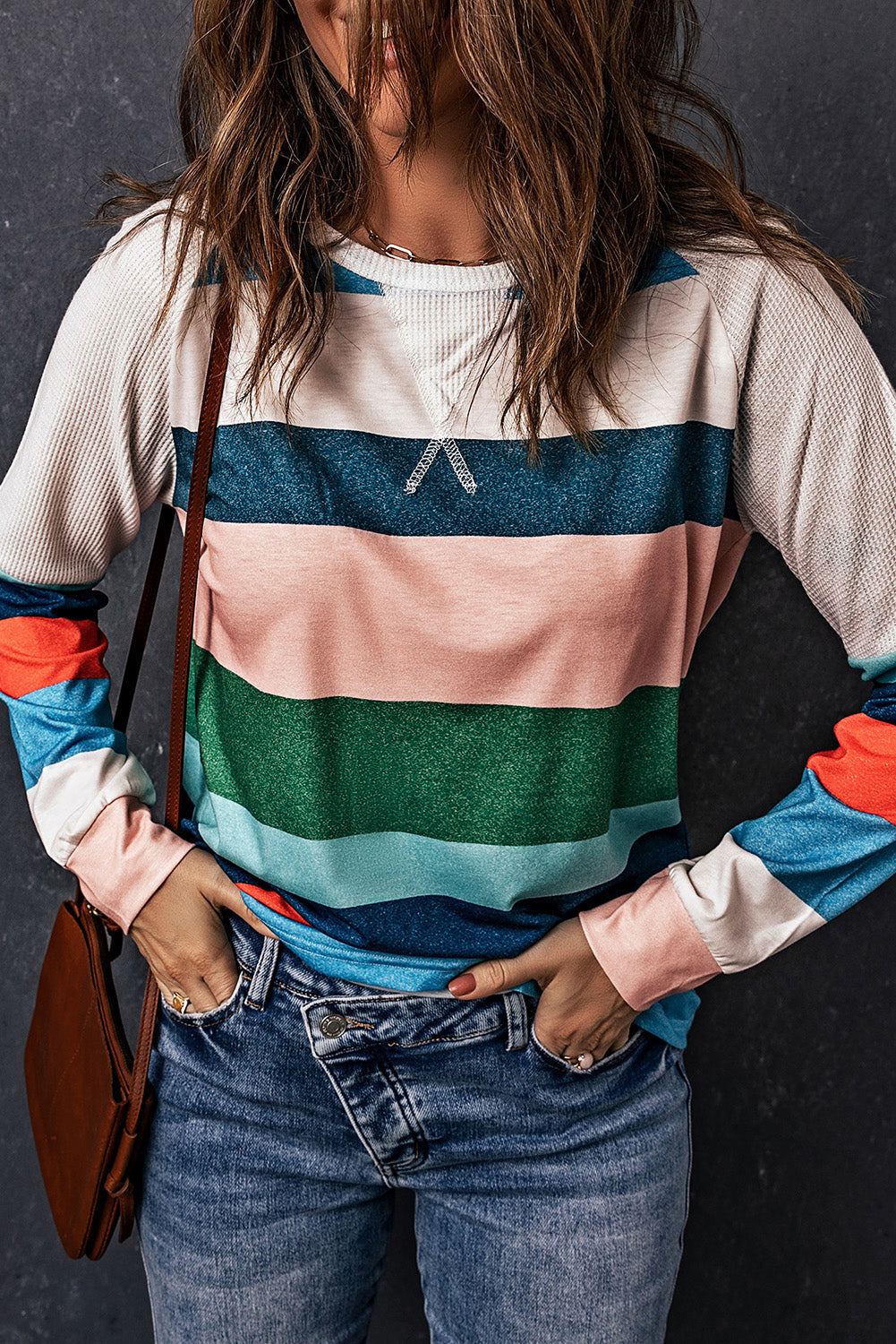 Striped Raglan Sleeve Round Neck Tee - T-Shirts - Shirts & Tops - 5 - 2024