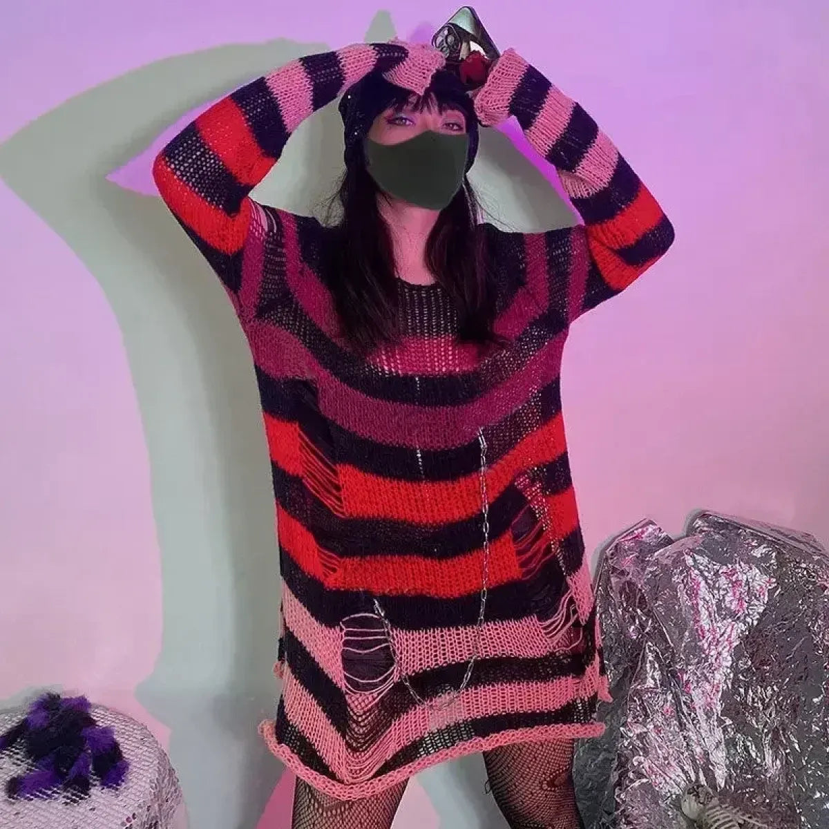 Striped Ripped Knit Gothic Sweater - Sweaters - Sweater / Pullover - 15