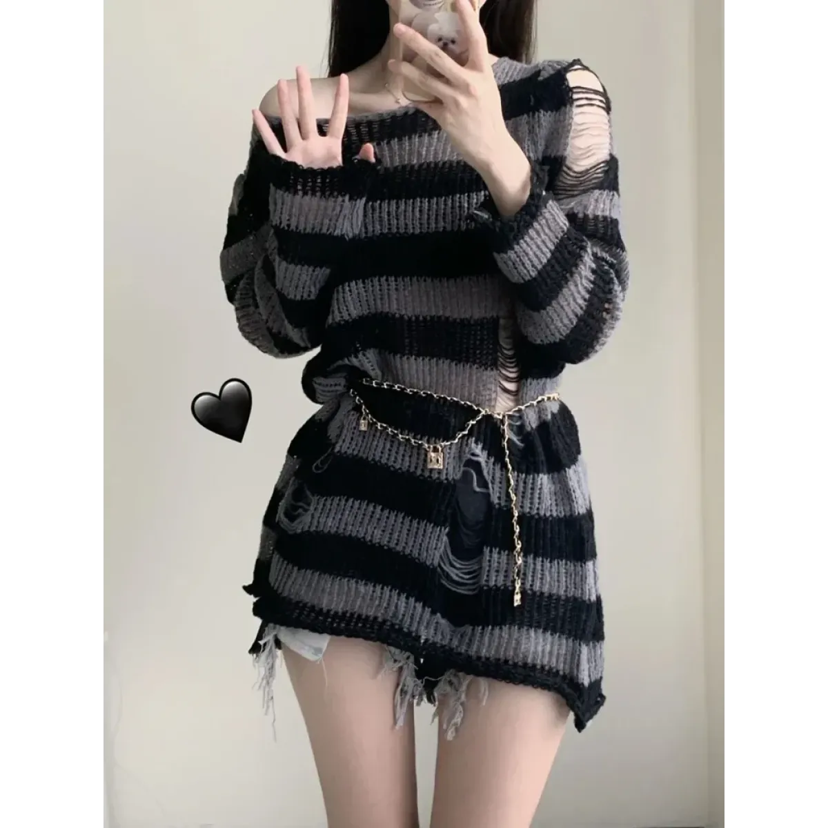 Striped Ripped Knit Gothic Sweater - Sweaters - Sweater / Pullover - 7
