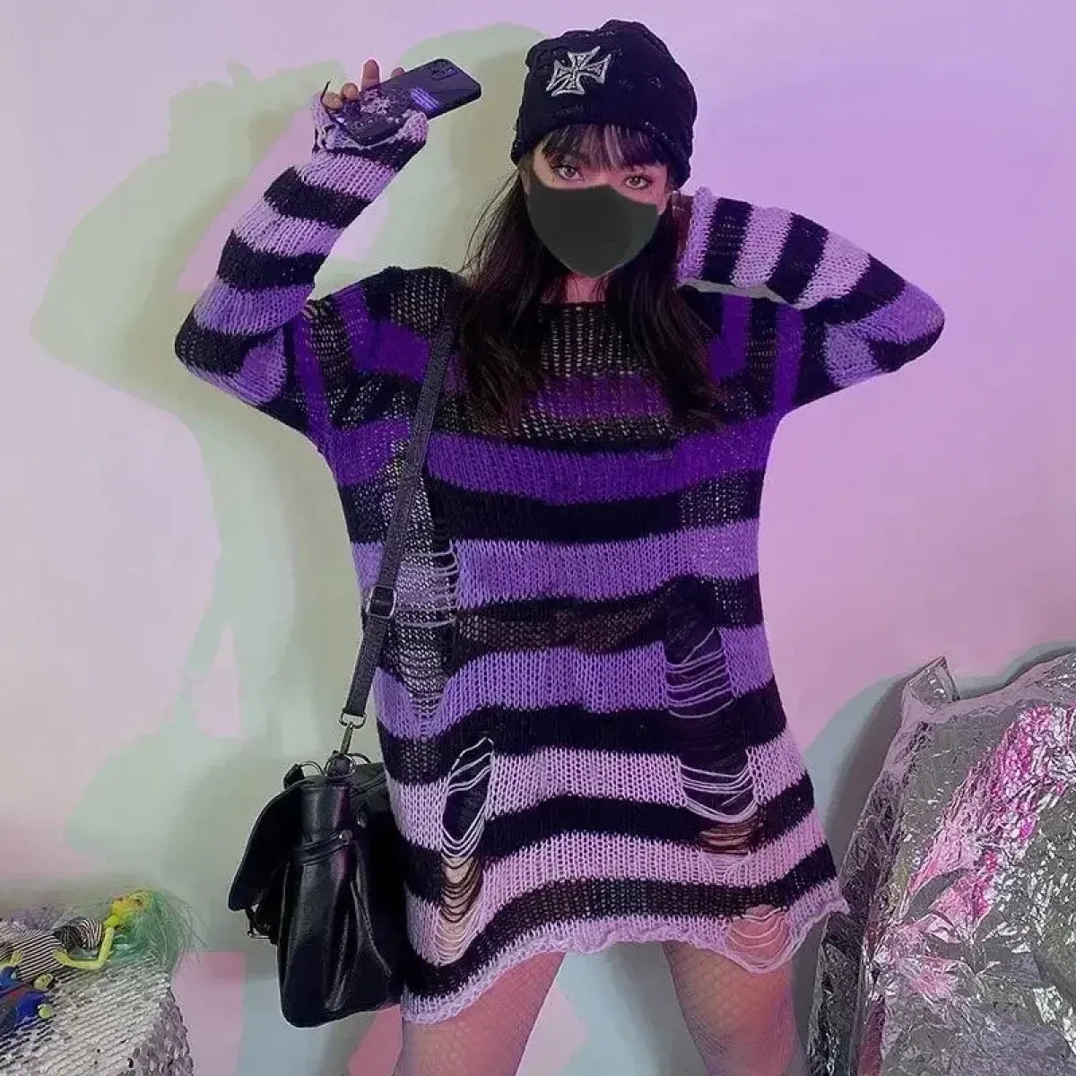 Striped Ripped Knit Gothic Sweater - Sweaters - Sweater / Pullover - 4