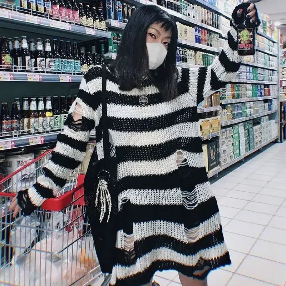 Striped Ripped Knit Gothic Sweater - Sweaters - Sweater / Pullover - 11