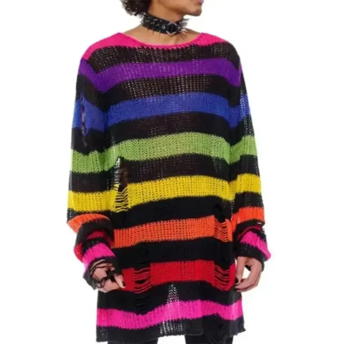 Striped Ripped Knit Gothic Sweater - Sweaters - Sweater / Pullover - 18