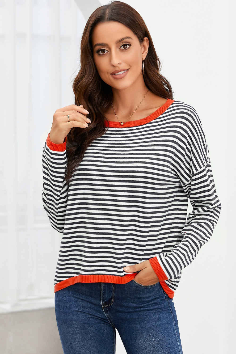 Striped Round Neck Drop Shoulder T-Shirt - Stripe / XS - T-Shirts - Shirts & Tops - 11 - 2024