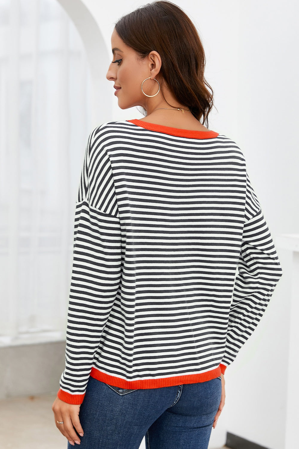 Striped Round Neck Drop Shoulder T-Shirt - T-Shirts - Shirts & Tops - 13 - 2024