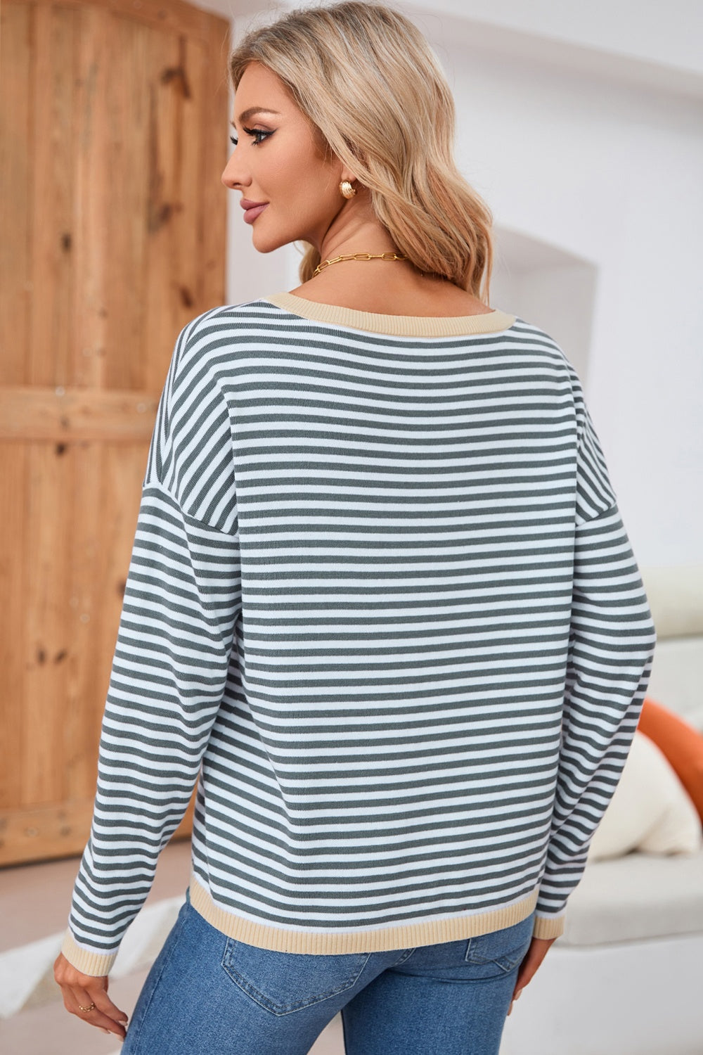 Striped Round Neck Drop Shoulder T-Shirt - T-Shirts - Shirts & Tops - 16 - 2024