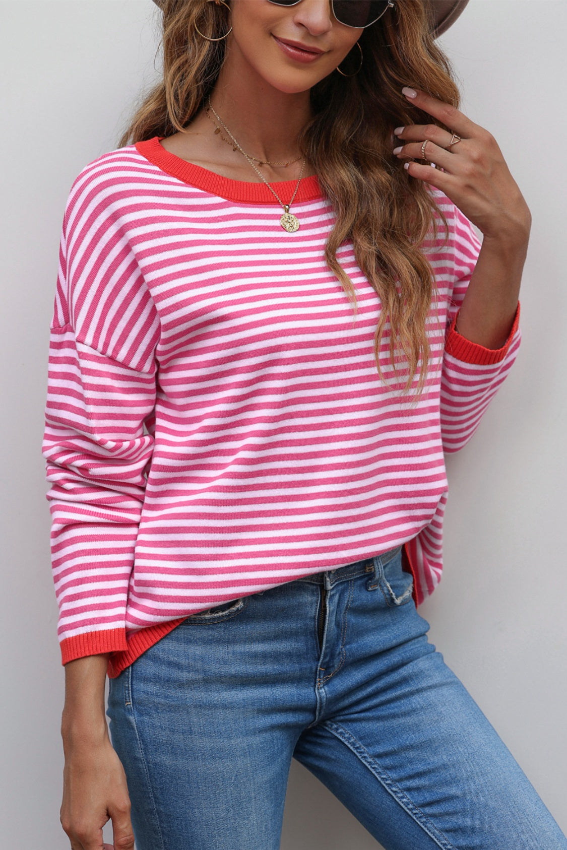 Striped Round Neck Drop Shoulder T-Shirt - T-Shirts - Shirts & Tops - 20 - 2024