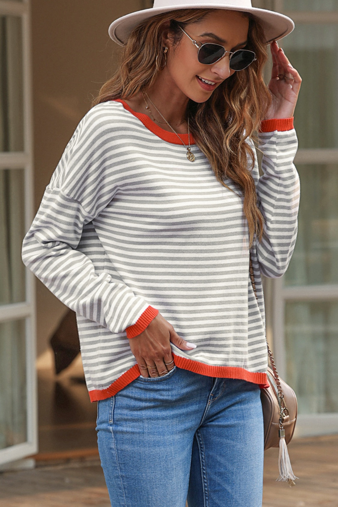 Striped Round Neck Drop Shoulder T-Shirt - T-Shirts - Shirts & Tops - 26 - 2024