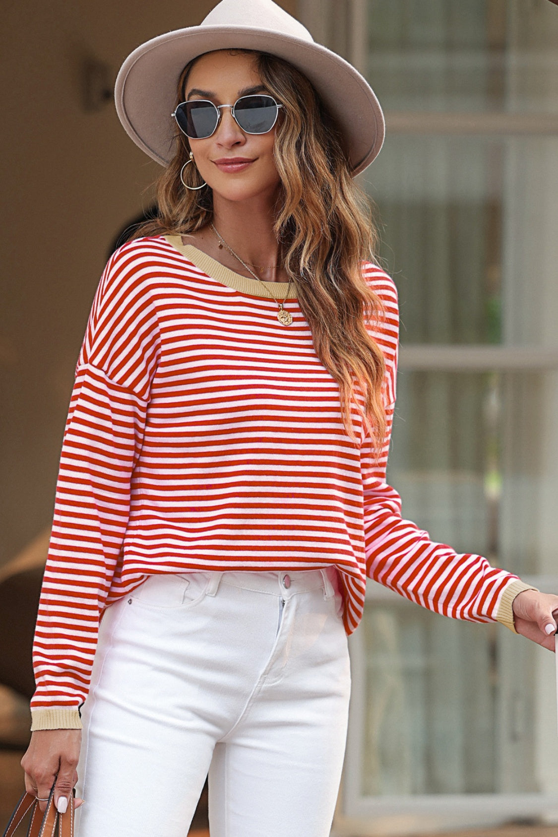 Striped Round Neck Drop Shoulder T-Shirt - Red / XS - T-Shirts - Shirts & Tops - 4 - 2024