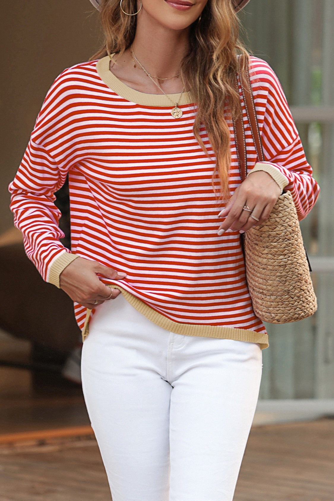 Striped Round Neck Drop Shoulder T-Shirt - T-Shirts - Shirts & Tops - 7 - 2024