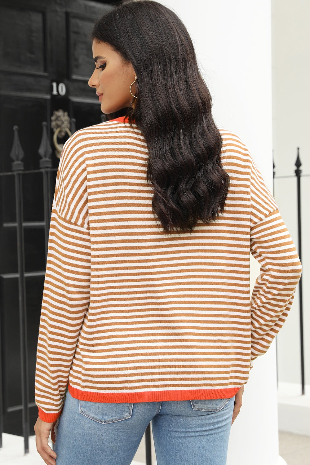 Striped Round Neck Drop Shoulder T-Shirt - T-Shirts - Shirts & Tops - 8 - 2024