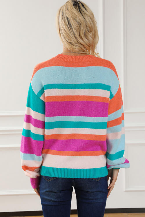 Striped Round Neck Long Sleeve Knit Top - Tops - Shirts & Tops - 2 - 2024