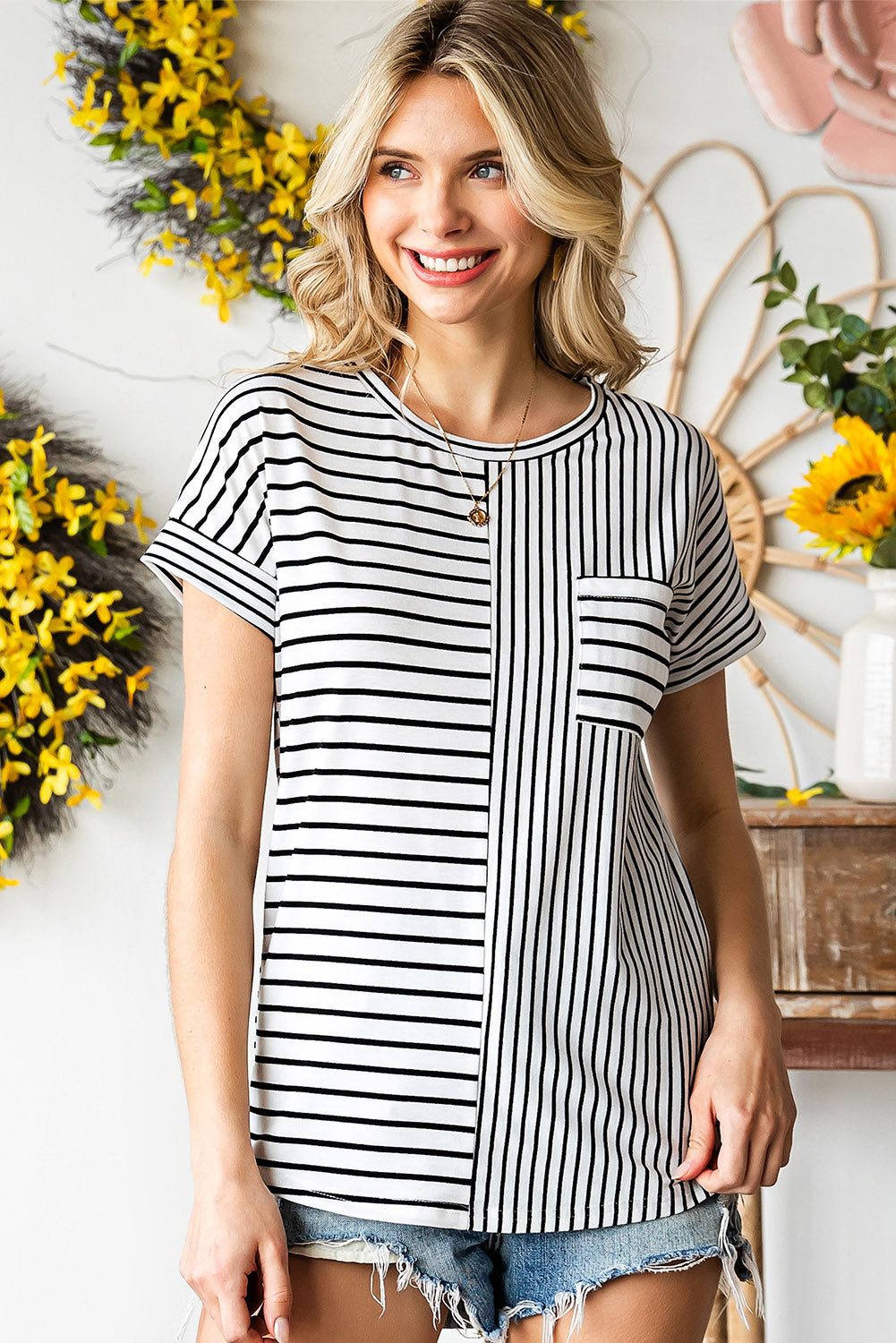 Striped Round Neck Short Sleeve Tee - T-Shirts - Shirts & Tops - 3 - 2024