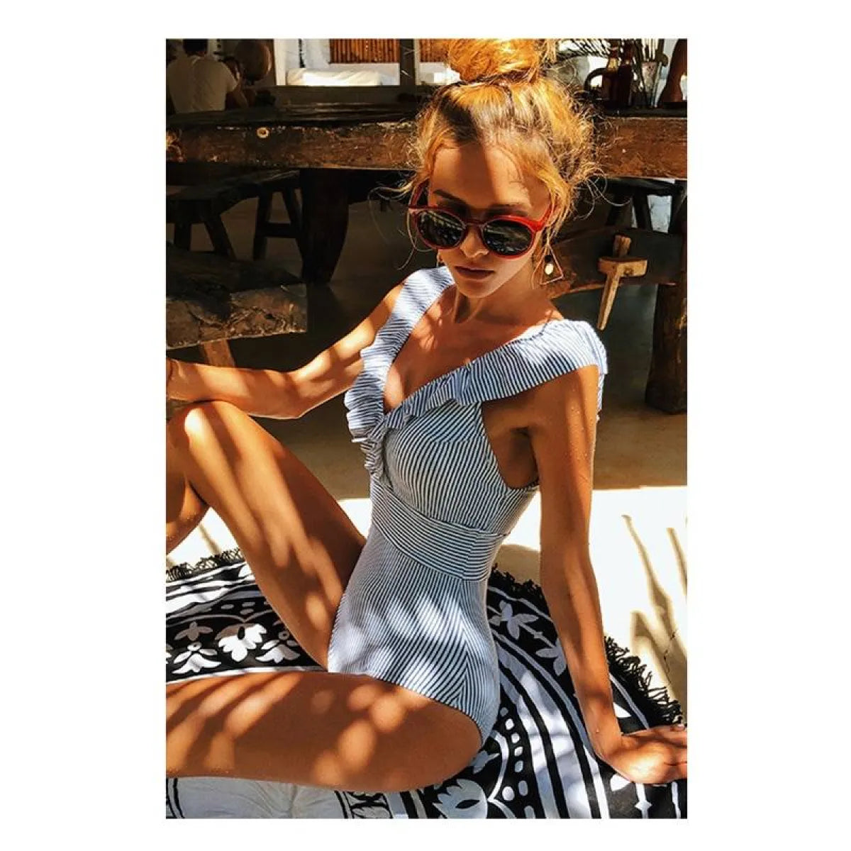 Striped Ruffled Swimsuit - Women’s Clothing & Accessories - 1