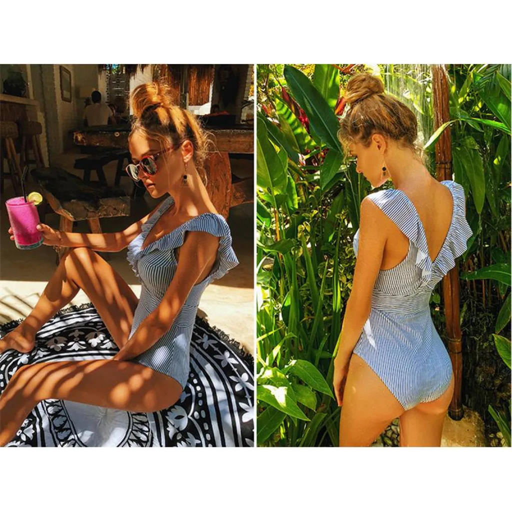 Striped Ruffled Swimsuit - Women’s Clothing & Accessories - 12