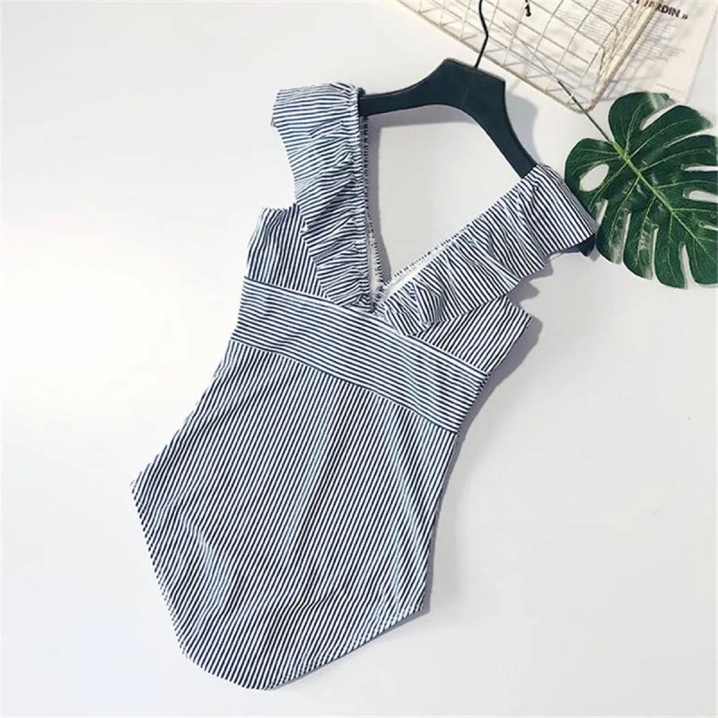 Striped Ruffled Swimsuit - Women’s Clothing & Accessories - 16