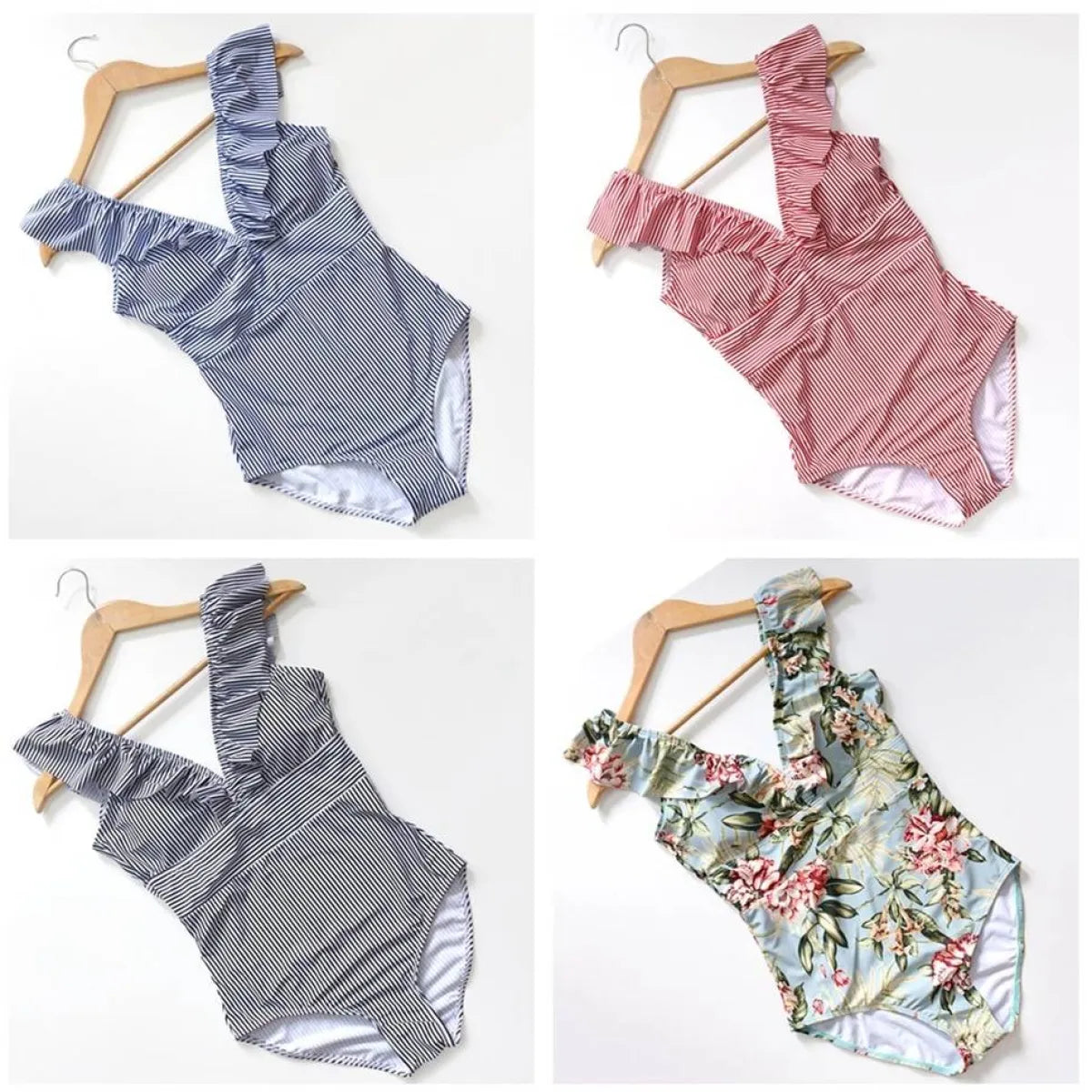 Striped Ruffled Swimsuit - Women’s Clothing & Accessories - 4