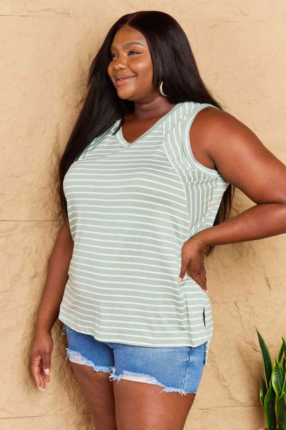 Striped Sleeveless V-Neck Top - Tops - Shirts & Tops - 3 - 2024