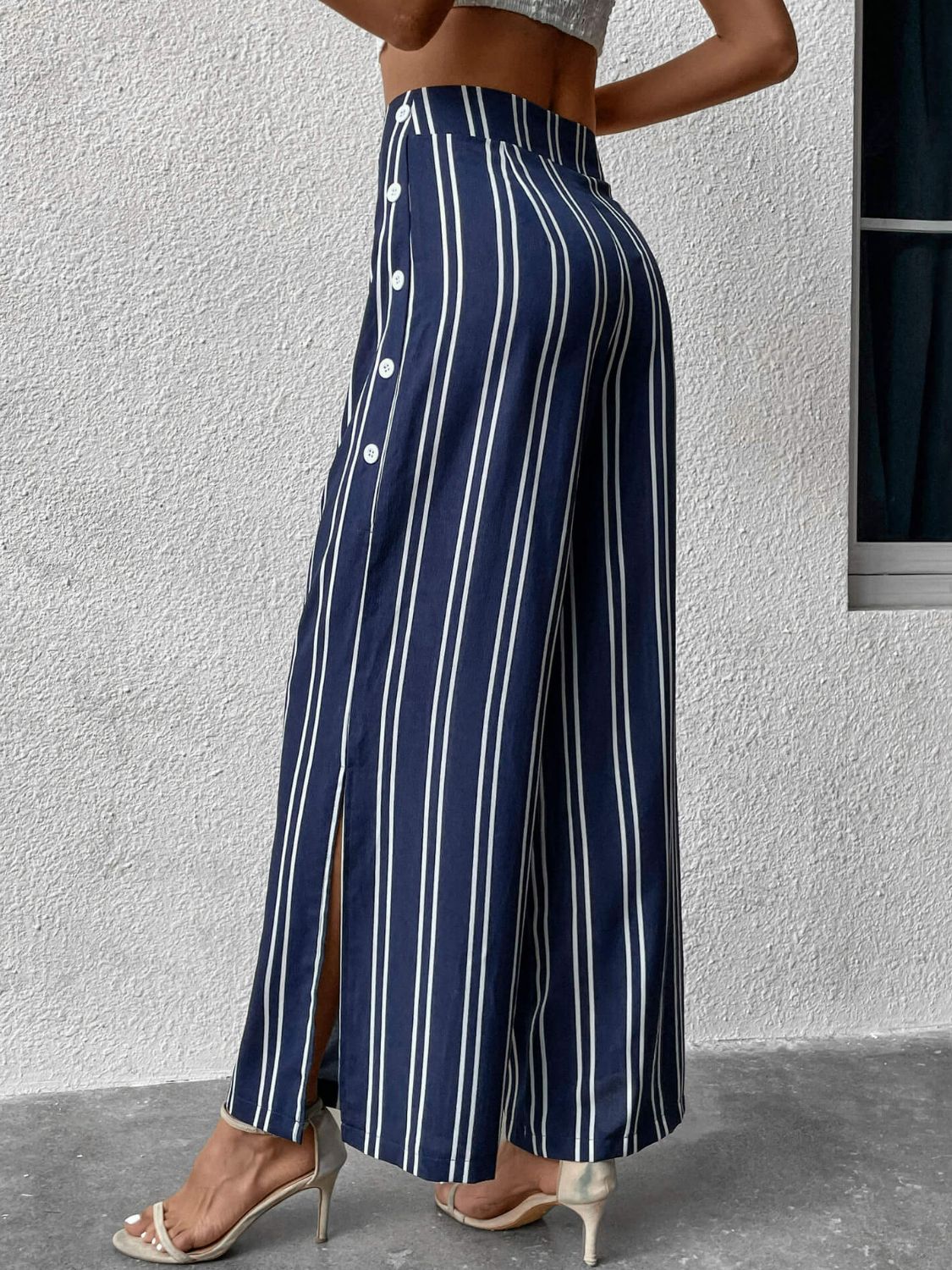 Striped Slit Wide Leg Pants - Bottoms - Pants - 2 - 2024