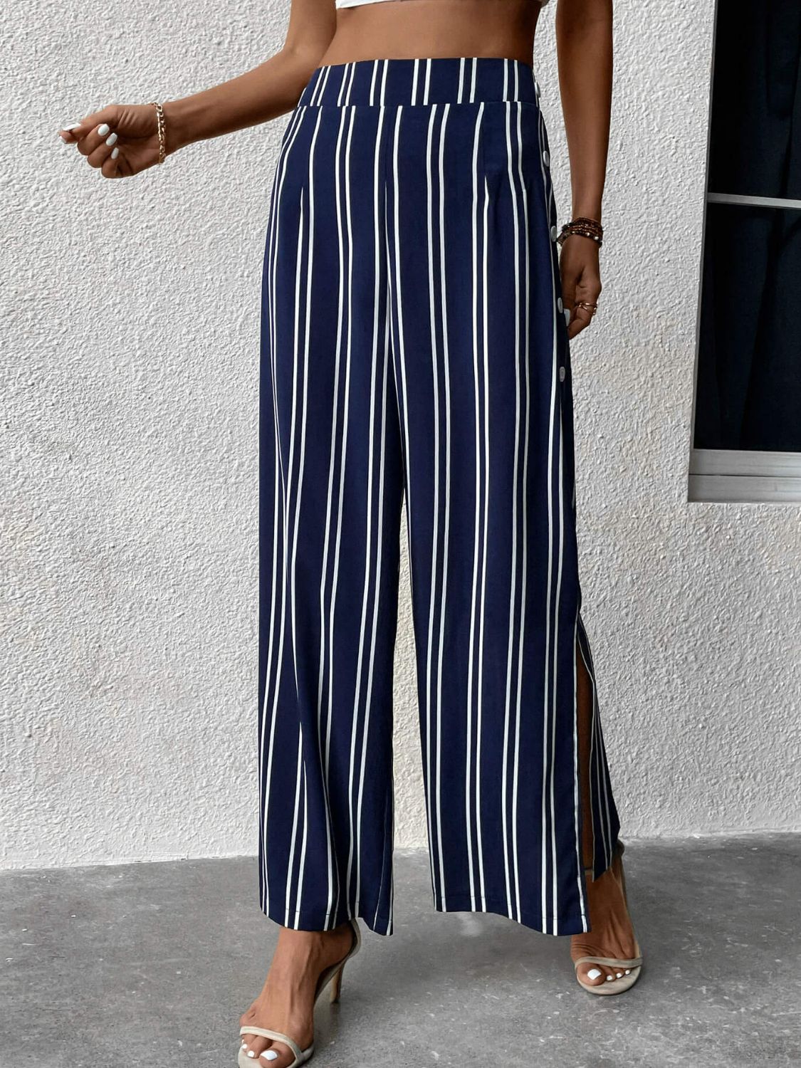 Striped Slit Wide Leg Pants - Bottoms - Pants - 3 - 2024