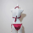 Satin Halter Bikini Set – Korean 3PCS Swimsuit with Skirt - Bottoms - Sleeveless - Swimwear - 3