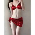 Satin Halter Bikini Set – Korean 3PCS Swimsuit with Skirt - Bottoms - Sleeveless - Swimwear - 7