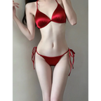 Satin Halter Bikini Set – Korean 3PCS Swimsuit with Skirt - Bottoms - Sleeveless - Swimwear - 5