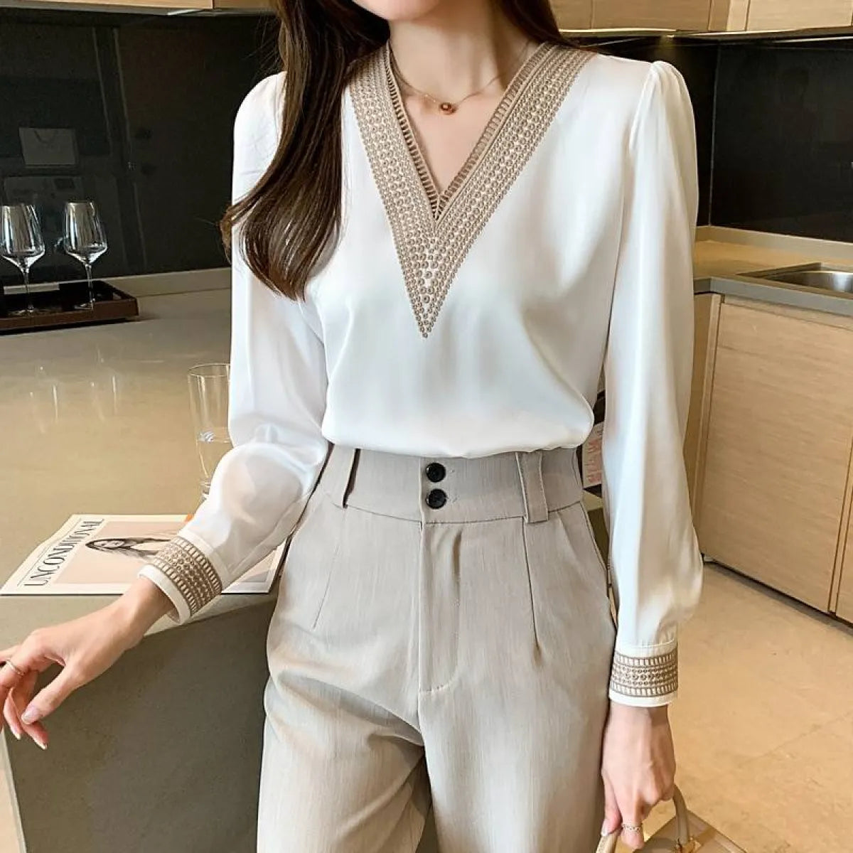 Women’s White Long Sleeve Summer Blouse - Women’s Clothing & Accessories - 6