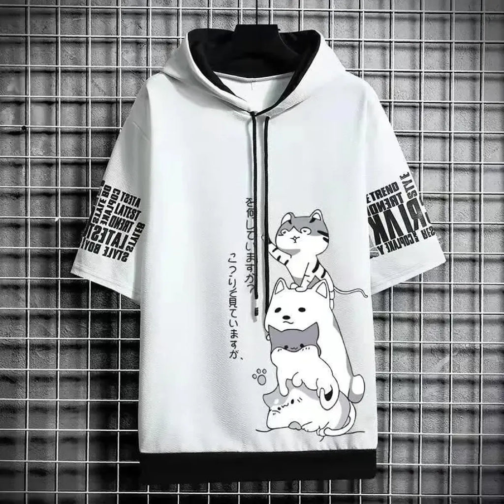 Men’s Summer Cartoon Hoodie - Harajuku Short Sleeve - Hoodies & Sweatshirts - 11