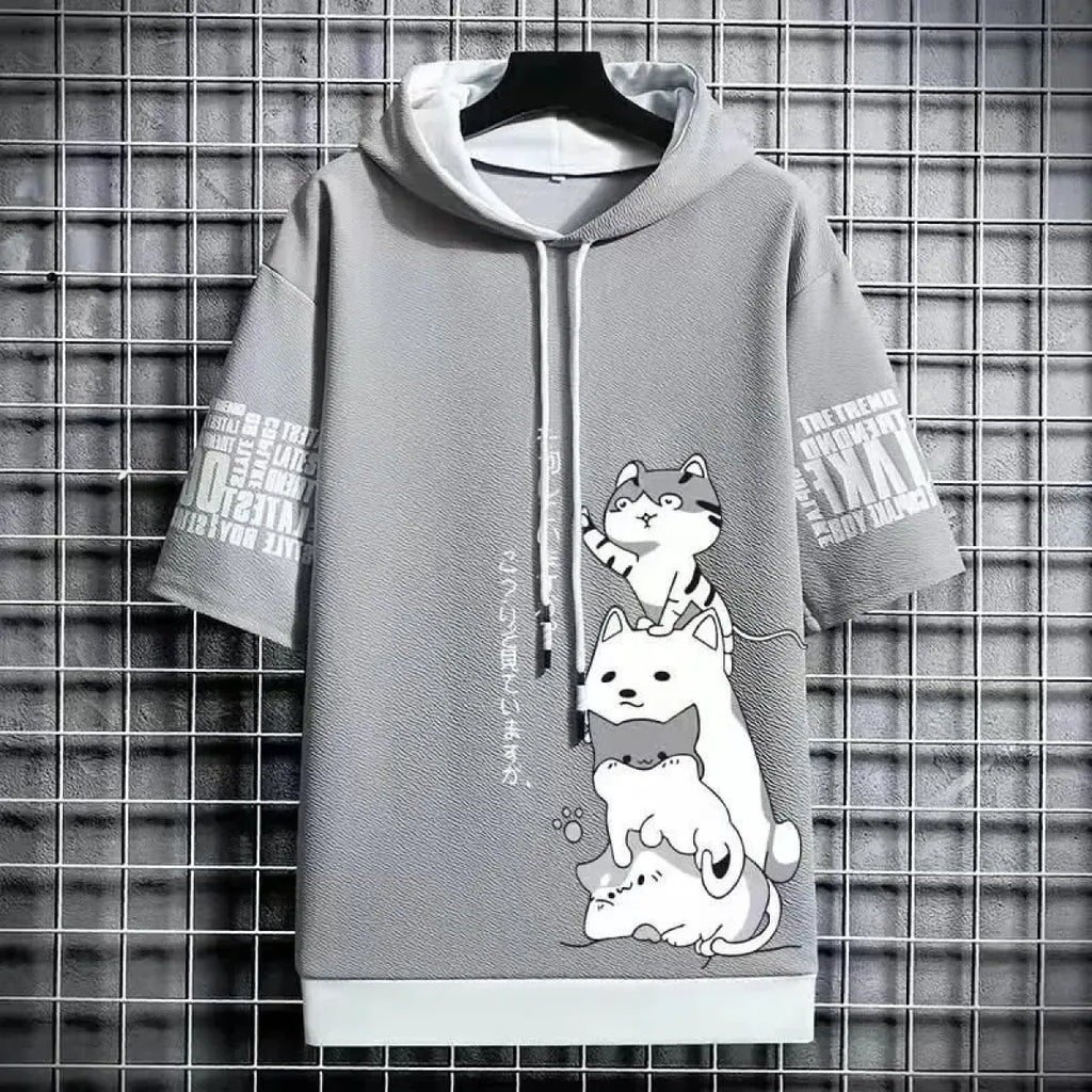 Men’s Summer Cartoon Hoodie - Harajuku Short Sleeve - Hoodies & Sweatshirts - 3