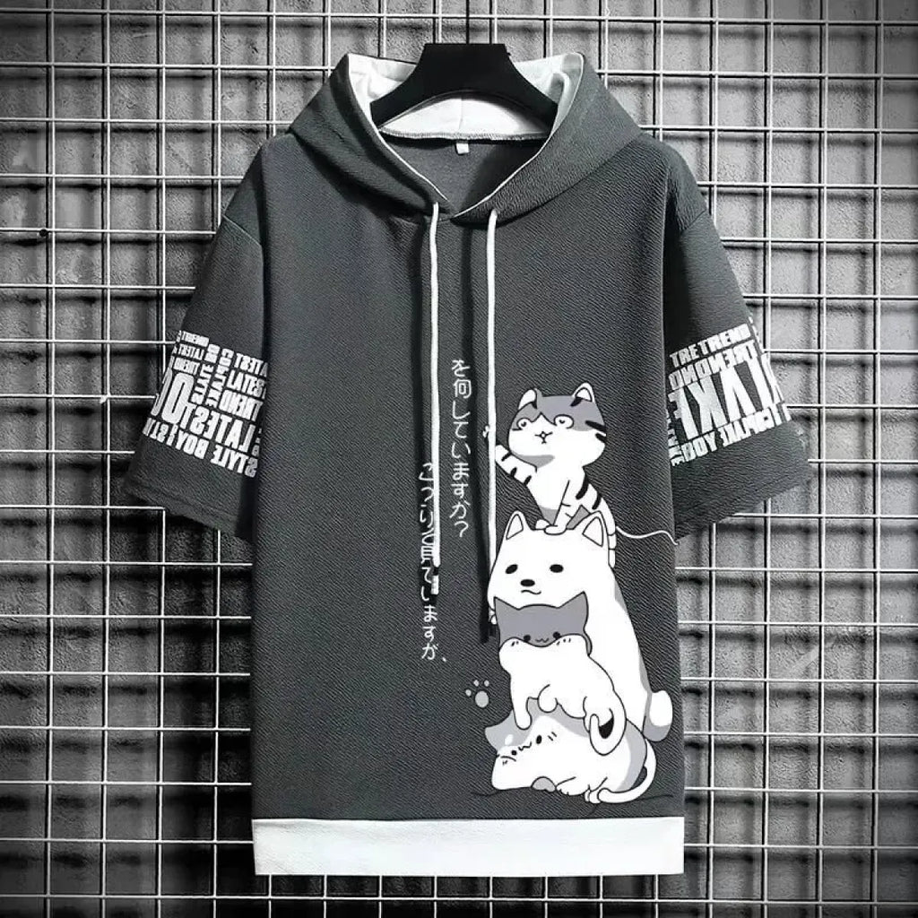 Men’s Summer Cartoon Hoodie - Harajuku Short Sleeve - Hoodies & Sweatshirts - 6