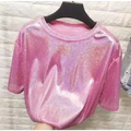 Summer Retro Bright Silk Loose Short Sleeve Top - T-Shirts - 9