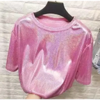 Summer Retro Bright Silk Loose Short Sleeve Top - T-Shirts - 9