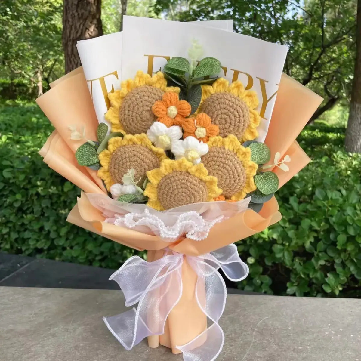 Sunflower Crochet Bouquet – Handmade Gift for Weddings & Birthdays - Christmas - Plushie - 1
