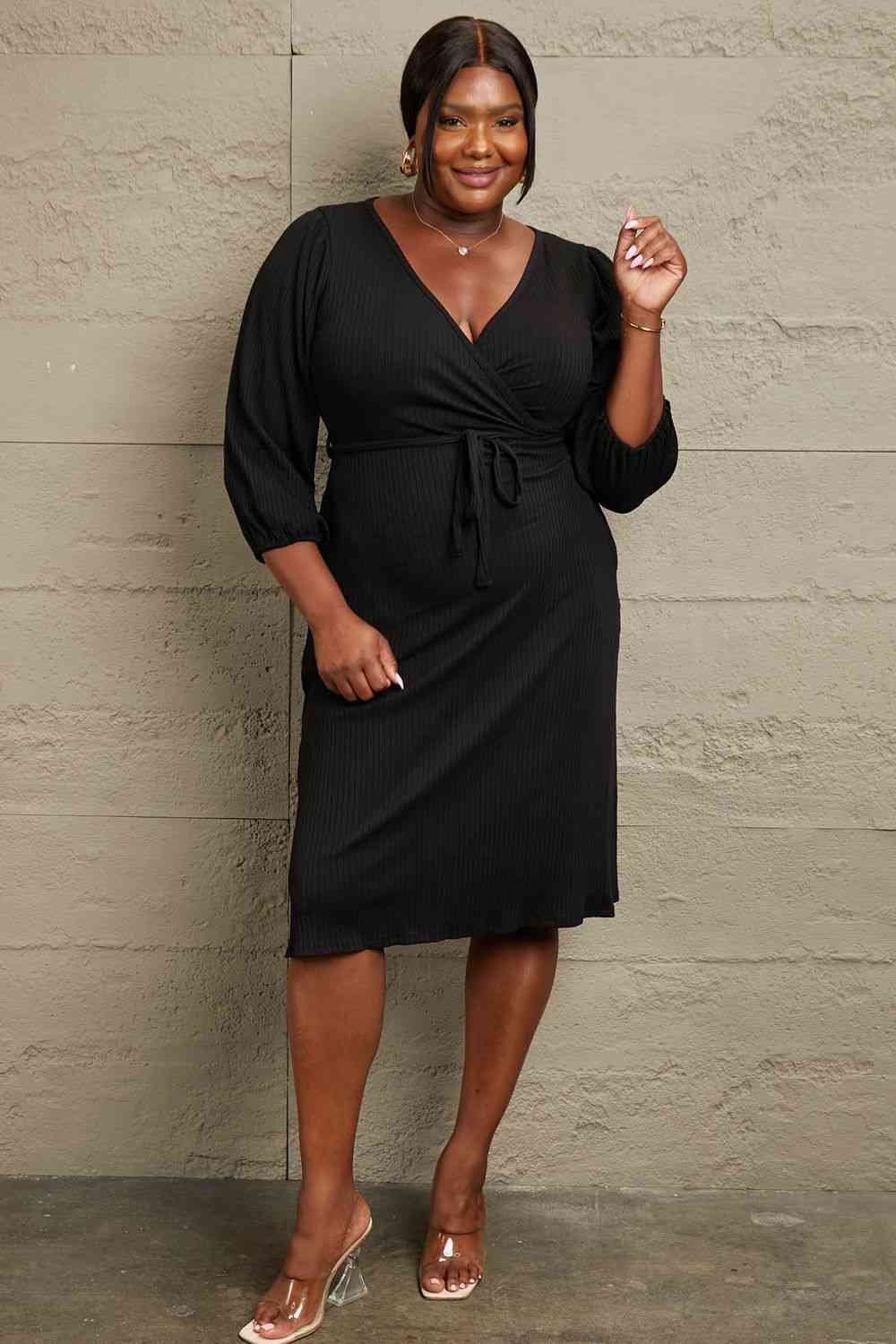 Surplice Flare Ruching Dress - Black / S - All Dresses - Dresses - 1 - 2024