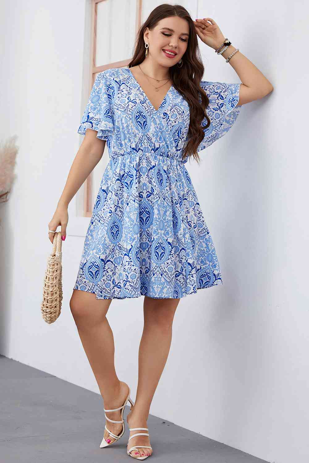 Plus Size Surplice Neck Flutter Sleeve Dress - All Dresses - Dresses - 3 - 2024