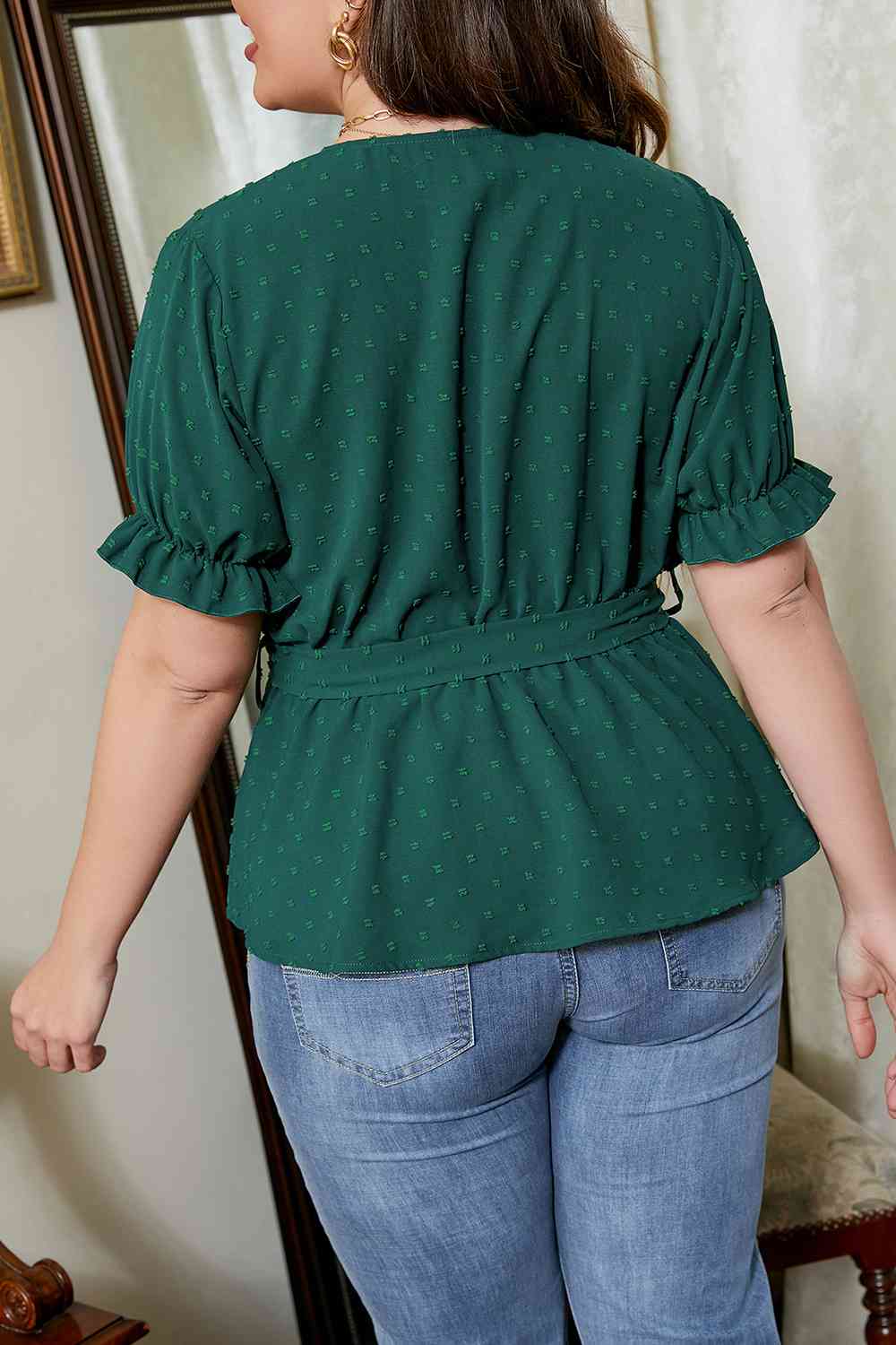 Plus Size Surplice Neck Tie Waist Blouse - Women’s Clothing & Accessories - Shirts & Tops - 2 - 2024