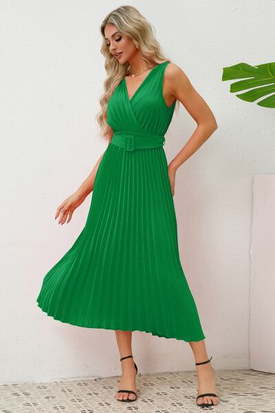 Surplice Sleeveless Midi Pleated Dress - All Dresses - Dresses - 10 - 2024