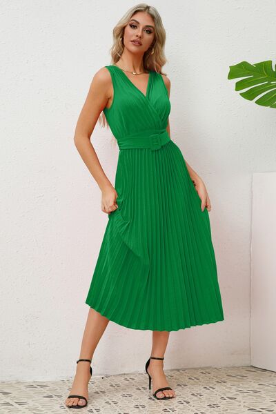 Surplice Sleeveless Midi Pleated Dress - All Dresses - Dresses - 11 - 2024