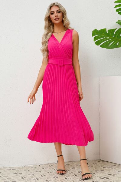 Surplice Sleeveless Midi Pleated Dress - All Dresses - Dresses - 14 - 2024