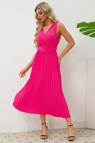 Surplice Sleeveless Midi Pleated Dress - All Dresses - Dresses - 15 - 2024