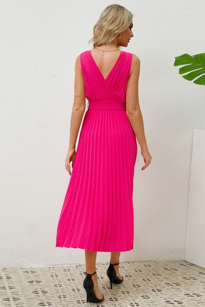 Surplice Sleeveless Midi Pleated Dress - All Dresses - Dresses - 16 - 2024