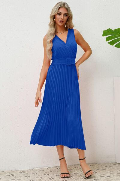 Surplice Sleeveless Midi Pleated Dress - All Dresses - Dresses - 2 - 2024