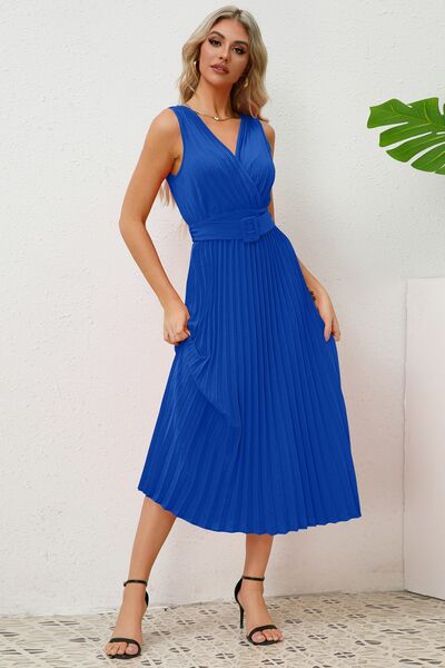 Surplice Sleeveless Midi Pleated Dress - All Dresses - Dresses - 3 - 2024