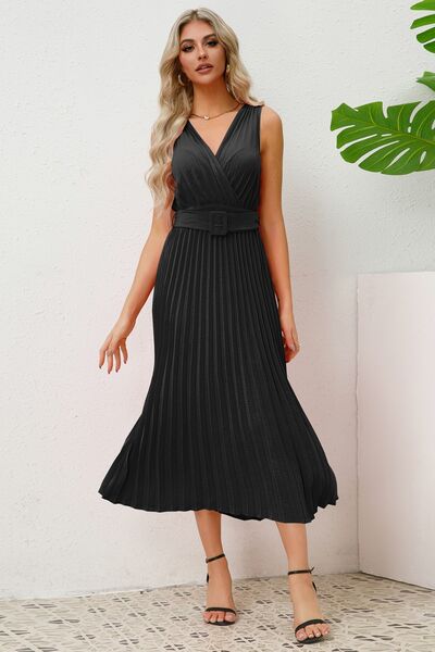 Surplice Sleeveless Midi Pleated Dress - All Dresses - Dresses - 7 - 2024