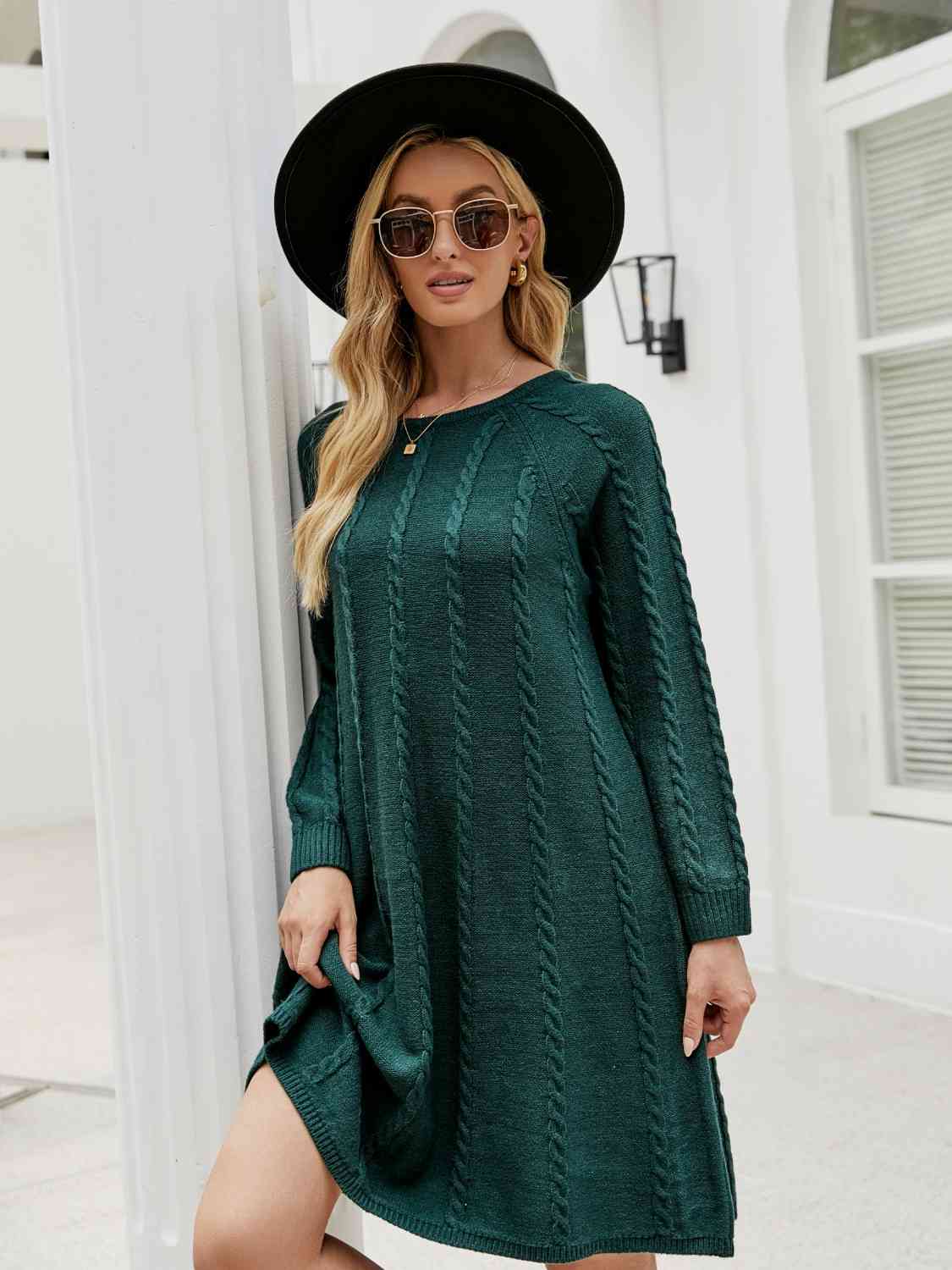 Cable-Knit Long Sleeve Sweater Dress - All Dresses - Dresses - 3 - 2024